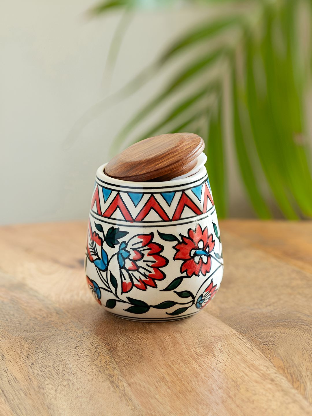 ExclusiveLane White & Red Persian Floral Printed Ceramic Container