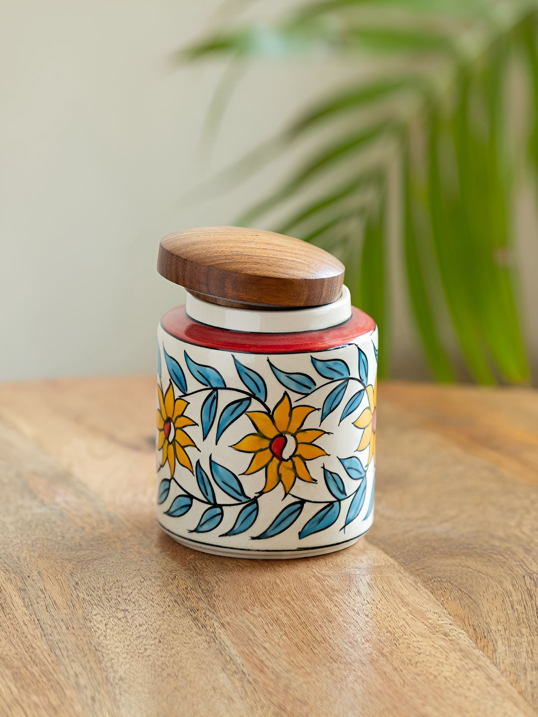 ExclusiveLane White & Brown Persian Floral Painted Ceramic Container 600 ml