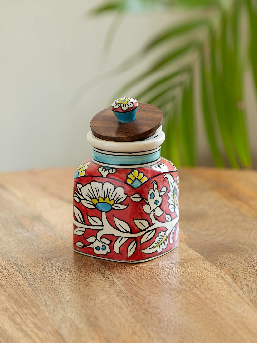 ExclusiveLane Red & White Mughal Classic Ceramic Storage Container 410 ml