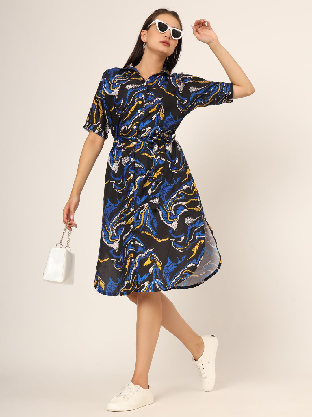 CHARMGAL Abstract Print Shirt Style Dress