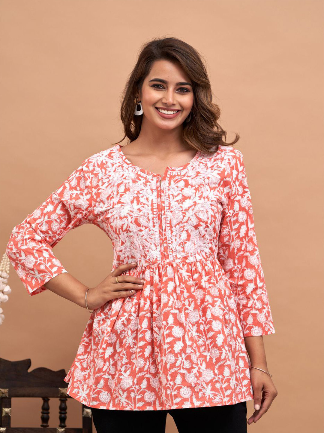 D K W Floral Print Cotton Top