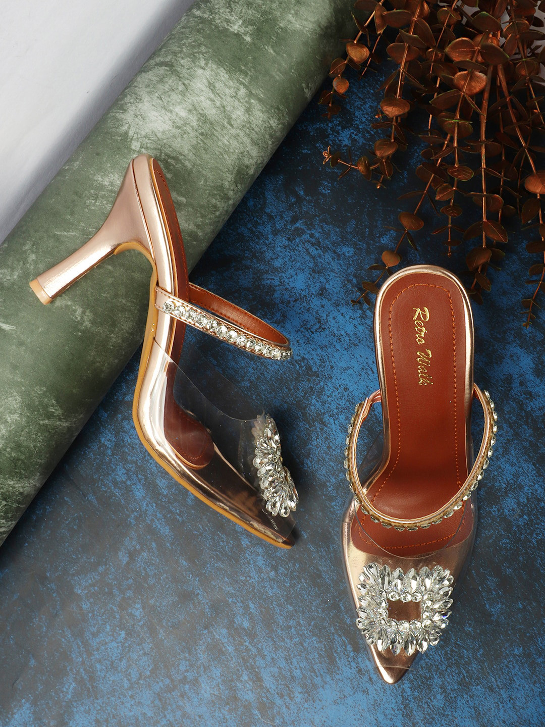 Retro Walk Open Back Embellished Kitten Mary Janes