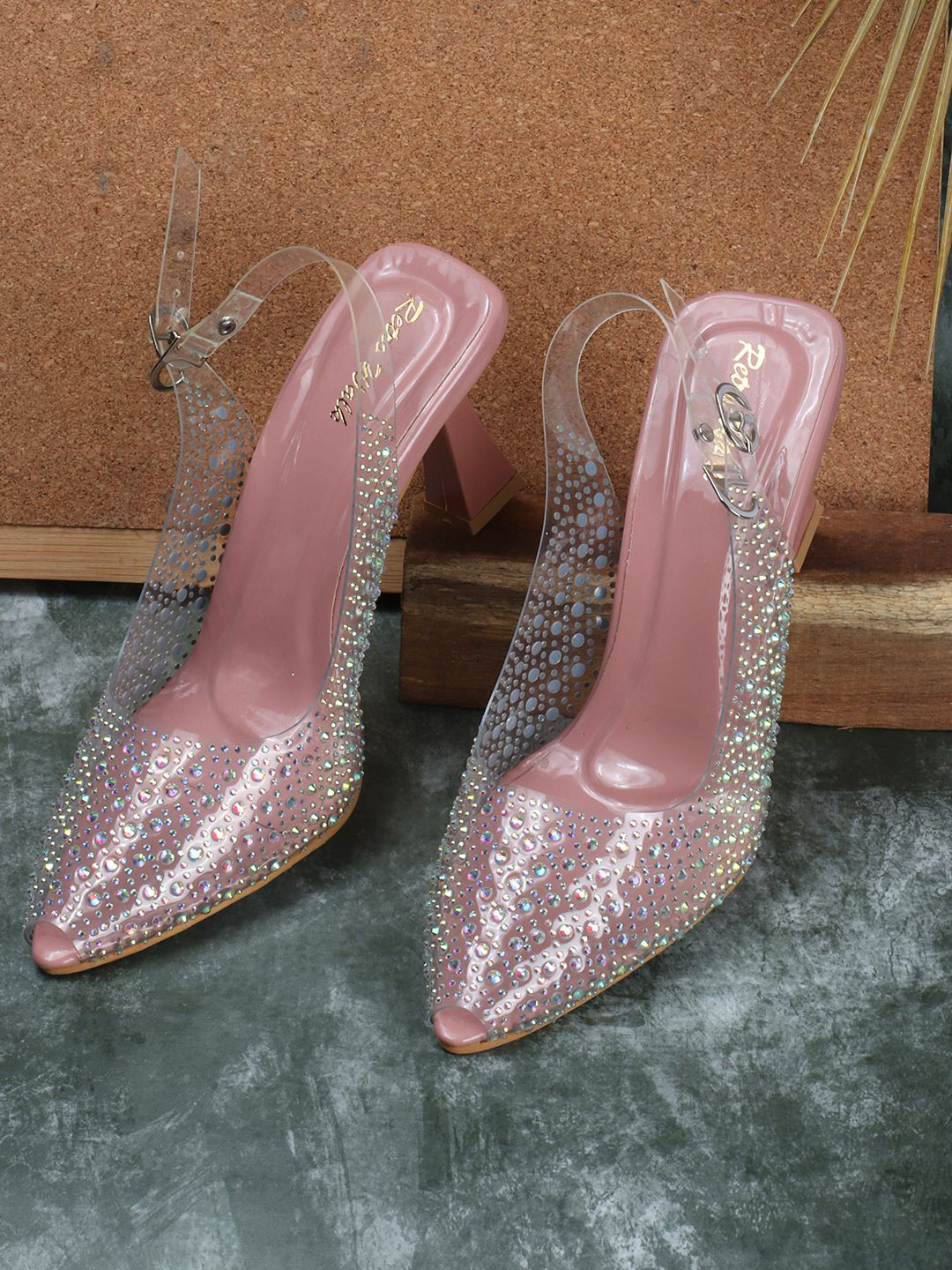 Retro Walk Embellished Pointed Toe Block Heels