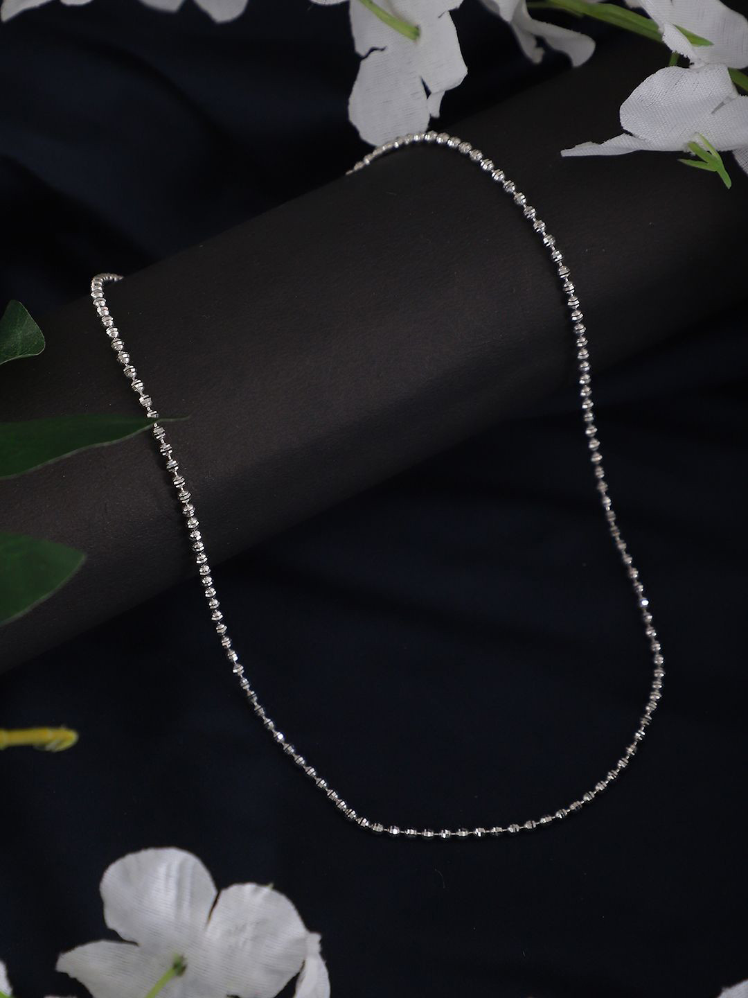 Dhrohar 925 Sterling Silver Rhodium-Plated Thin Ball Chain