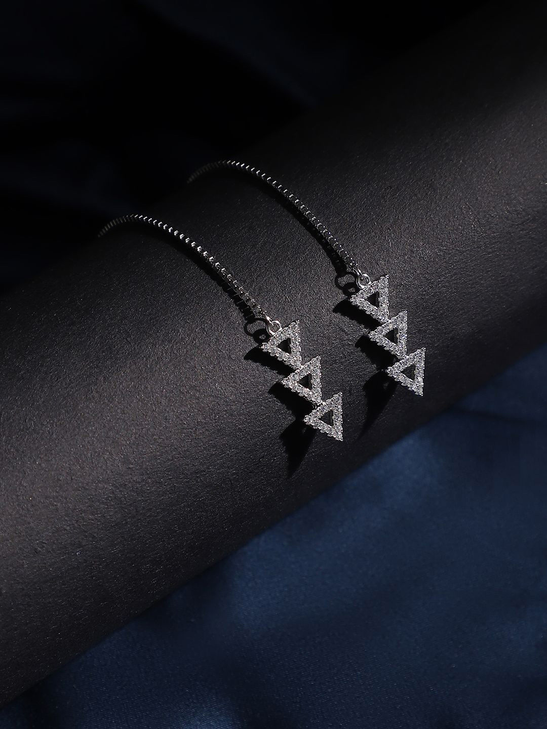 Dhrohar Rhodium Plated 925 Sterling Silver Tripple Pear Loop Drop Earrings