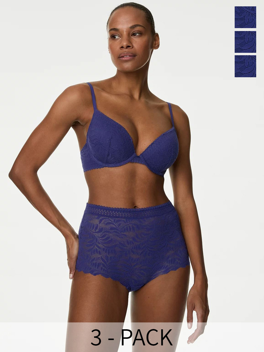 Marks & Spencer Pack of 3 Laced High-Rise Basic Briefs- T614902FBRIGHT INDIGO