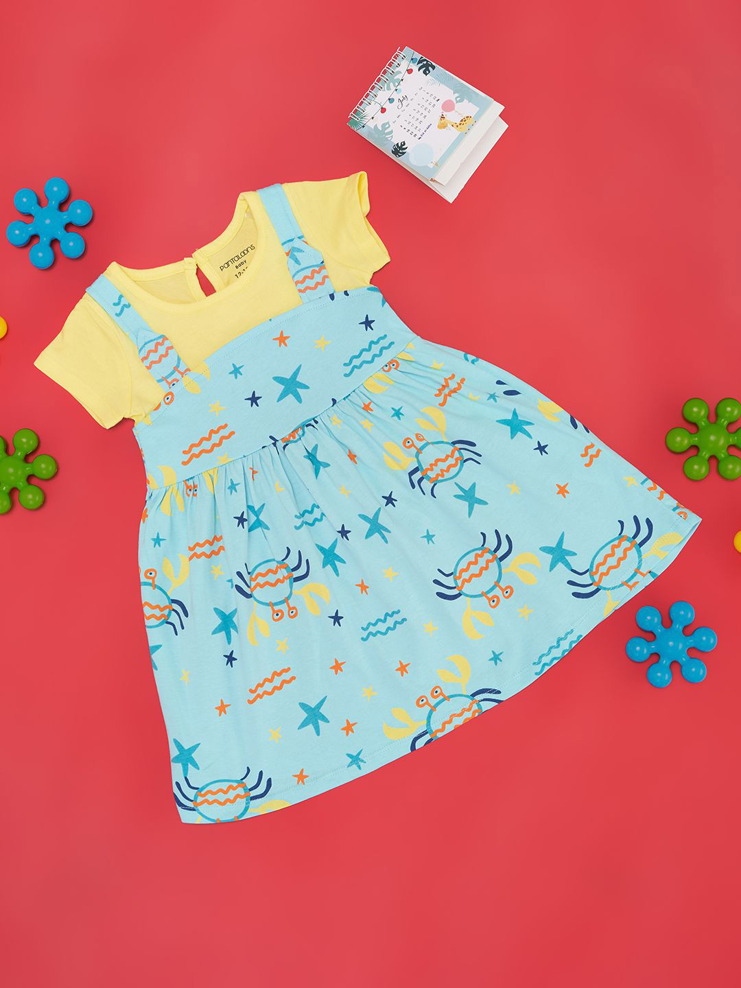 Pantaloons Baby Round Neck Short Sleeves Conversational Print Fit & Flare Dress
