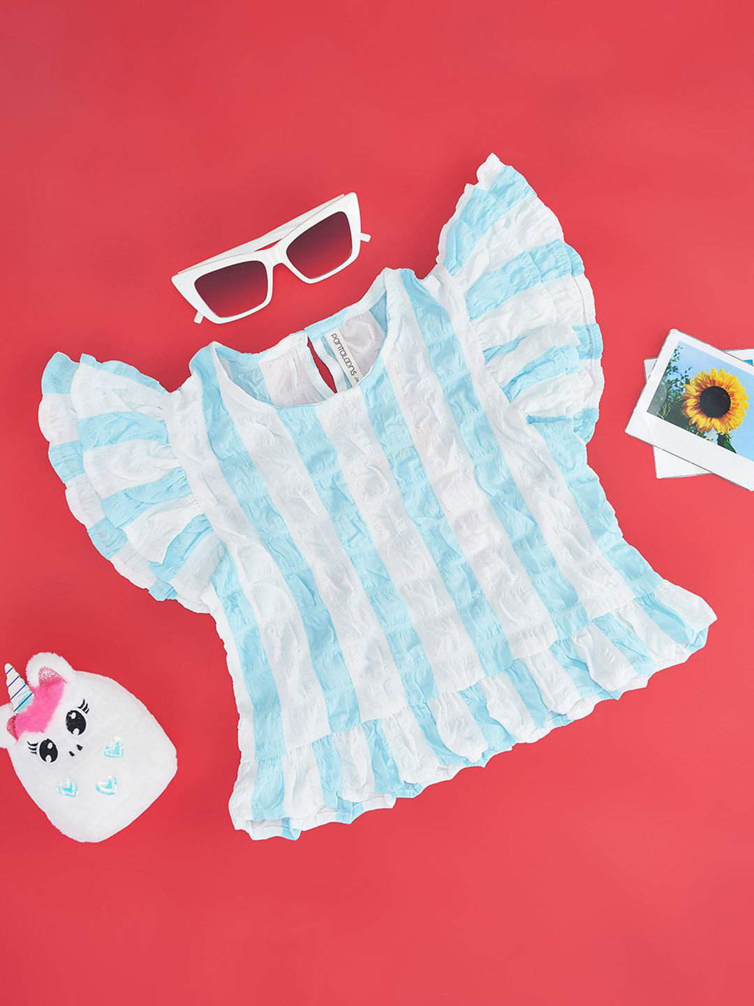 Pantaloons Junior Self Design Striped Button Closure Top