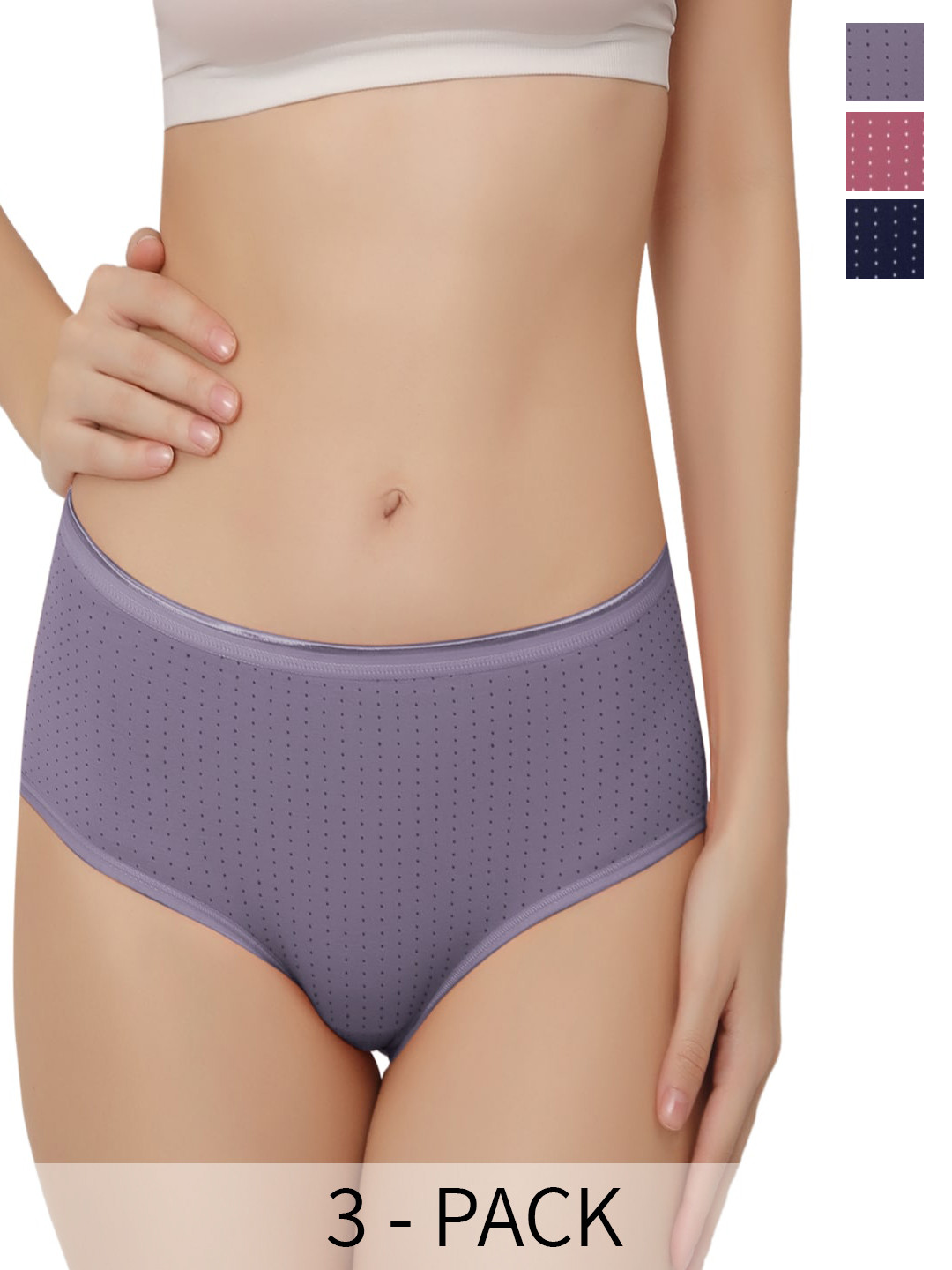 Bella Voste Pack Of 3 Micro Ditsy Printed Anti Bacterial Hipster Briefs
