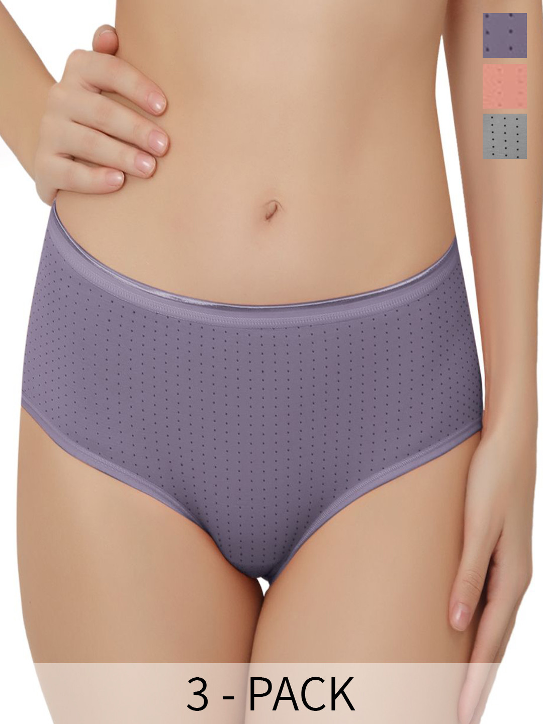 Bella Voste Pack Of 3 Printed Hipster Briefs PT-6048-Grey + Peach + Purple-2XL