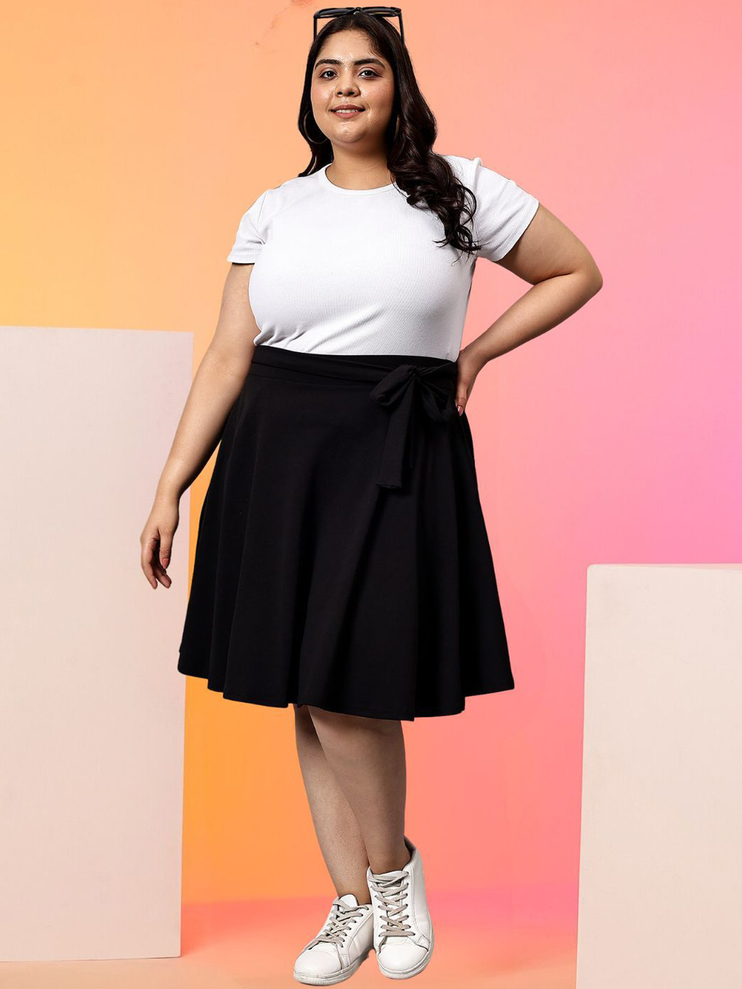 BAESD A-Line Plus Size Midi Skirts With Belt
