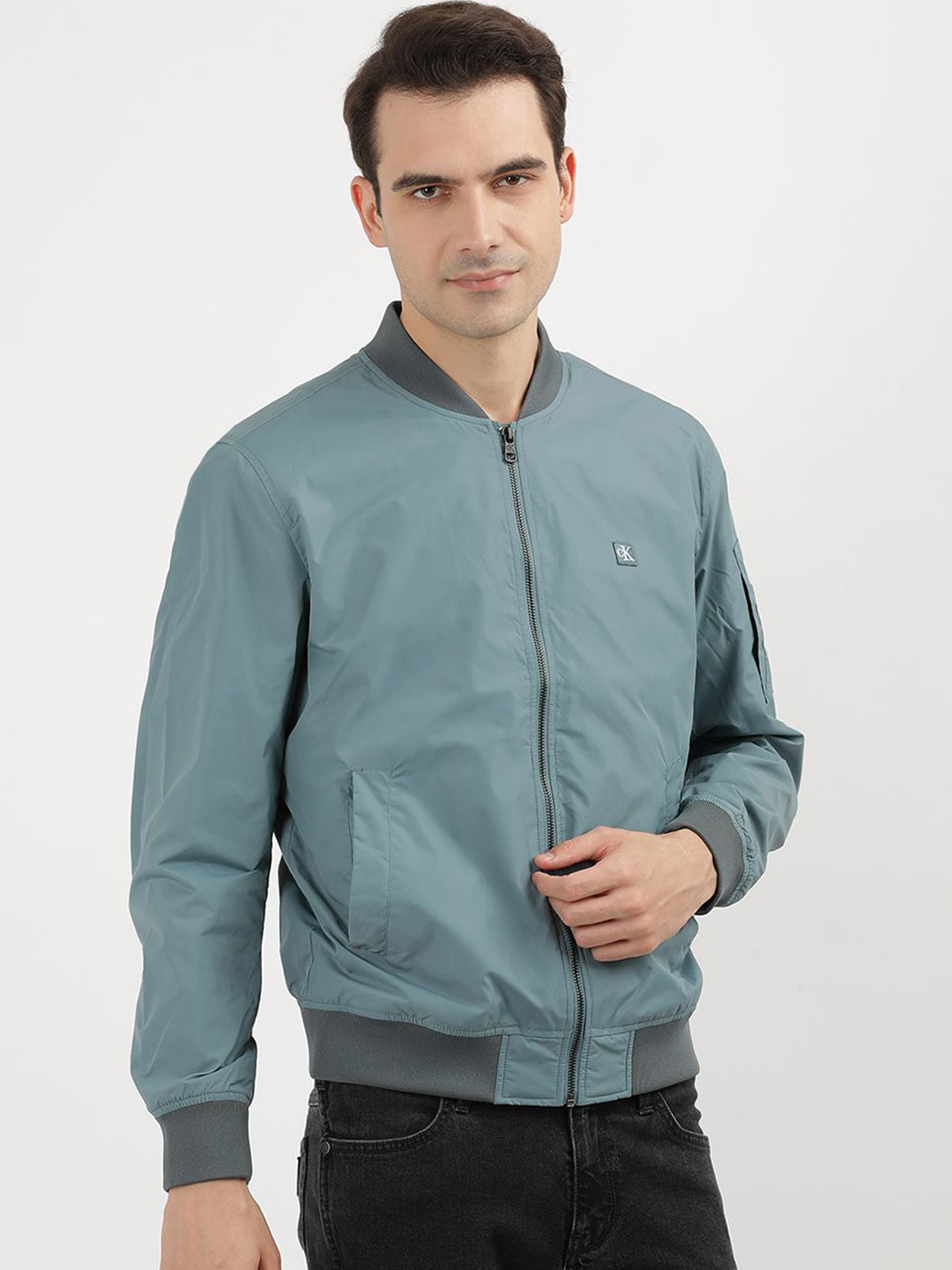 Calvin Klein Mandarin Collar Long Sleeves Bomber Jacket