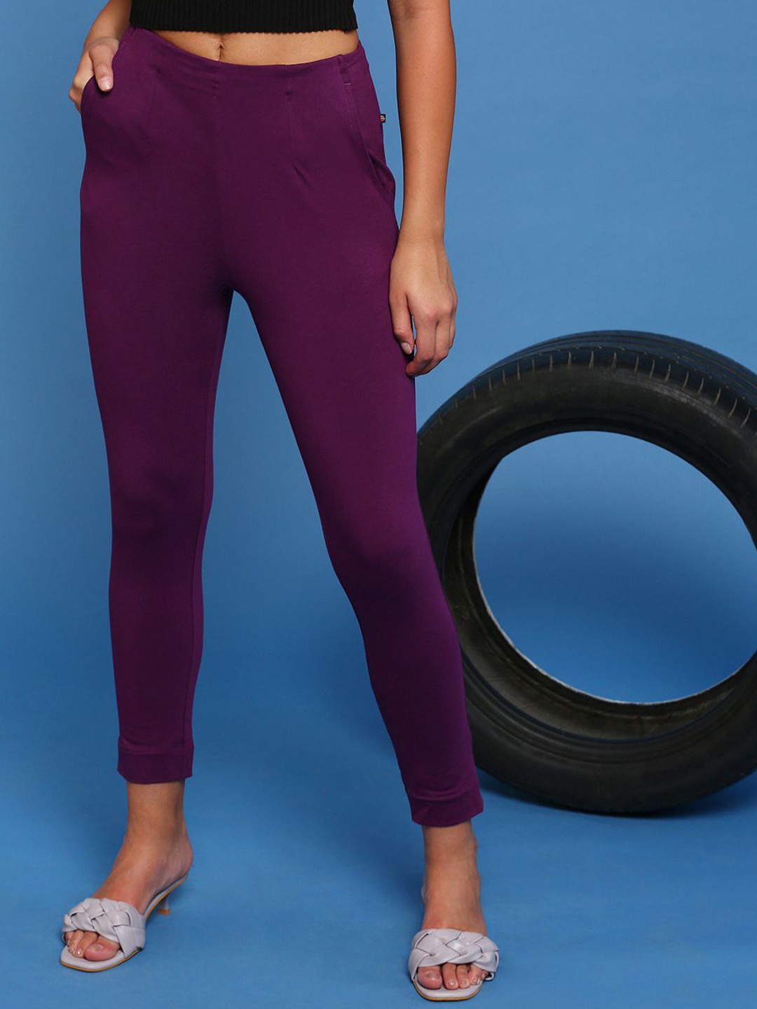 De Moza Women Slim Fit  CMid-Rise Cotton Trousers