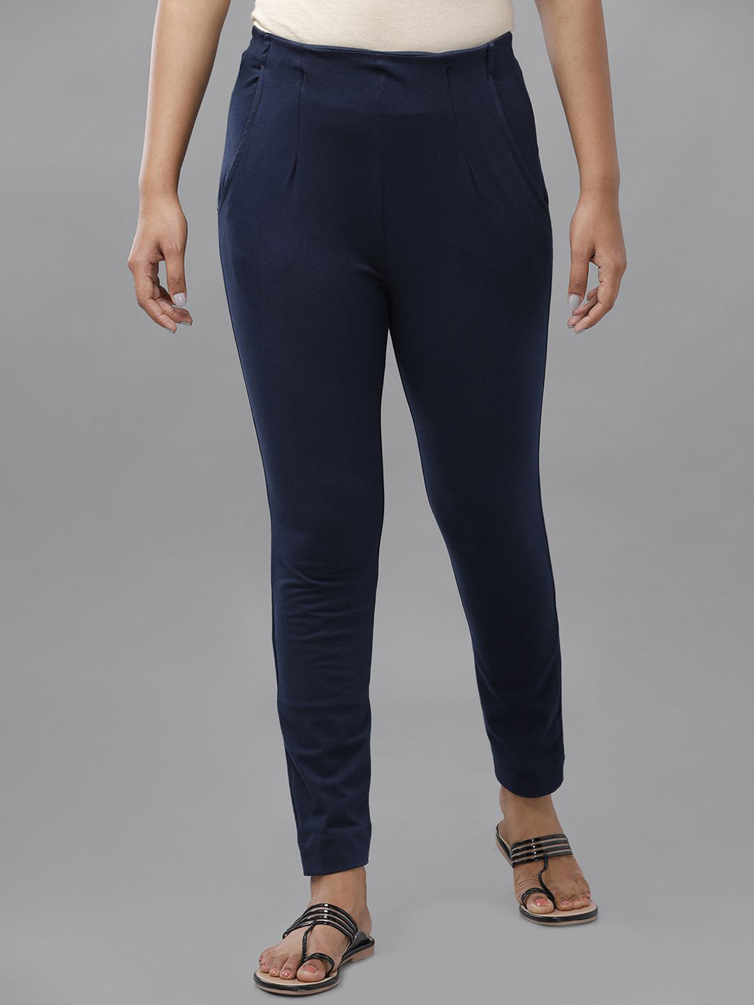 De Moza Women Knitted Cotton Strech Slim Fit Trouser with 2 Pockets
