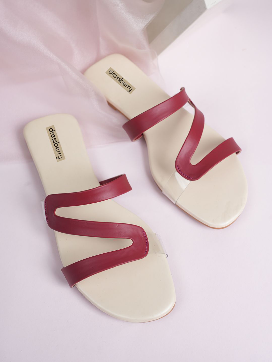 DressBerry Maroon Open Toe Flats