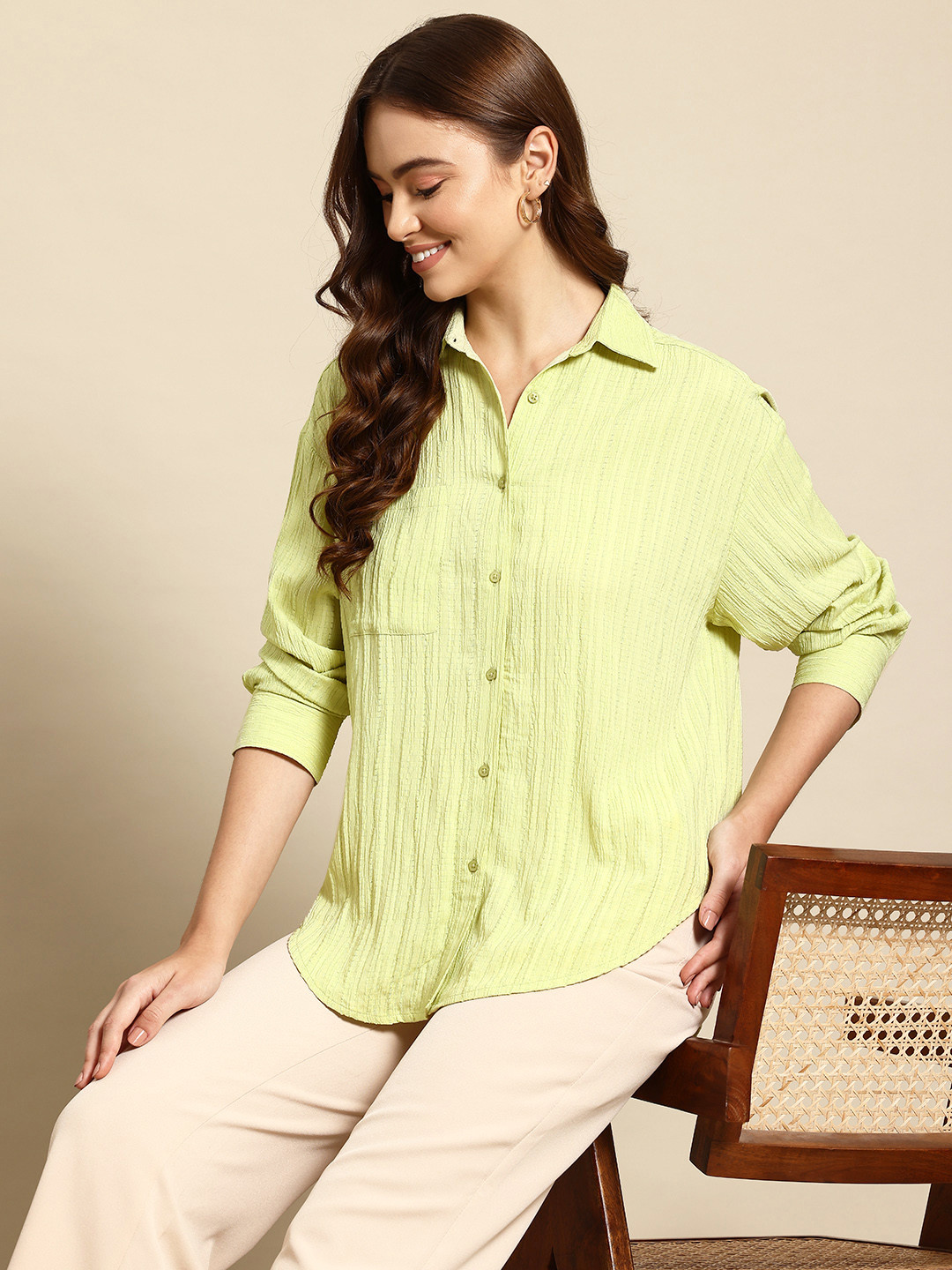 Mast & Harbour Textured Drop-Shoulder Sleeve High Low Shirt