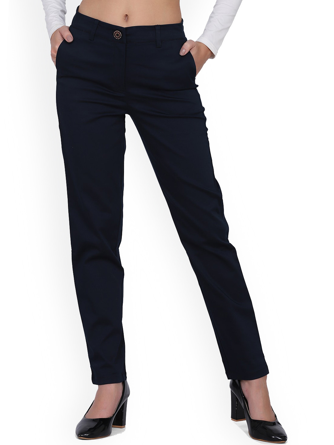 FUTURO Women Smart Mid-Rise Satin Cotton Formal Trousers