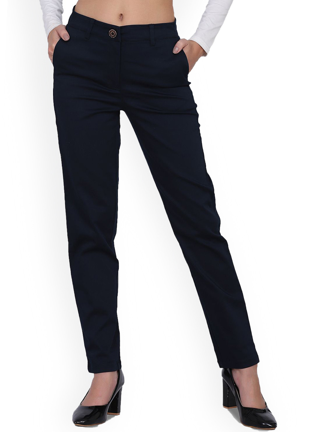 FUTURO Women Smart Mid-Rise Satin Cotton Formal Trousers
