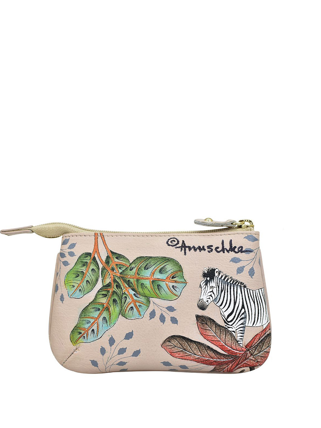 Anuschka Hand Painted African Adventure Leather Medium Zip Pouch