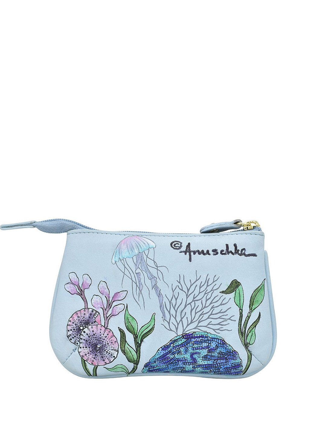Anuschka Hand Painted Underwater Beauty Leather Medium Zip Pouch