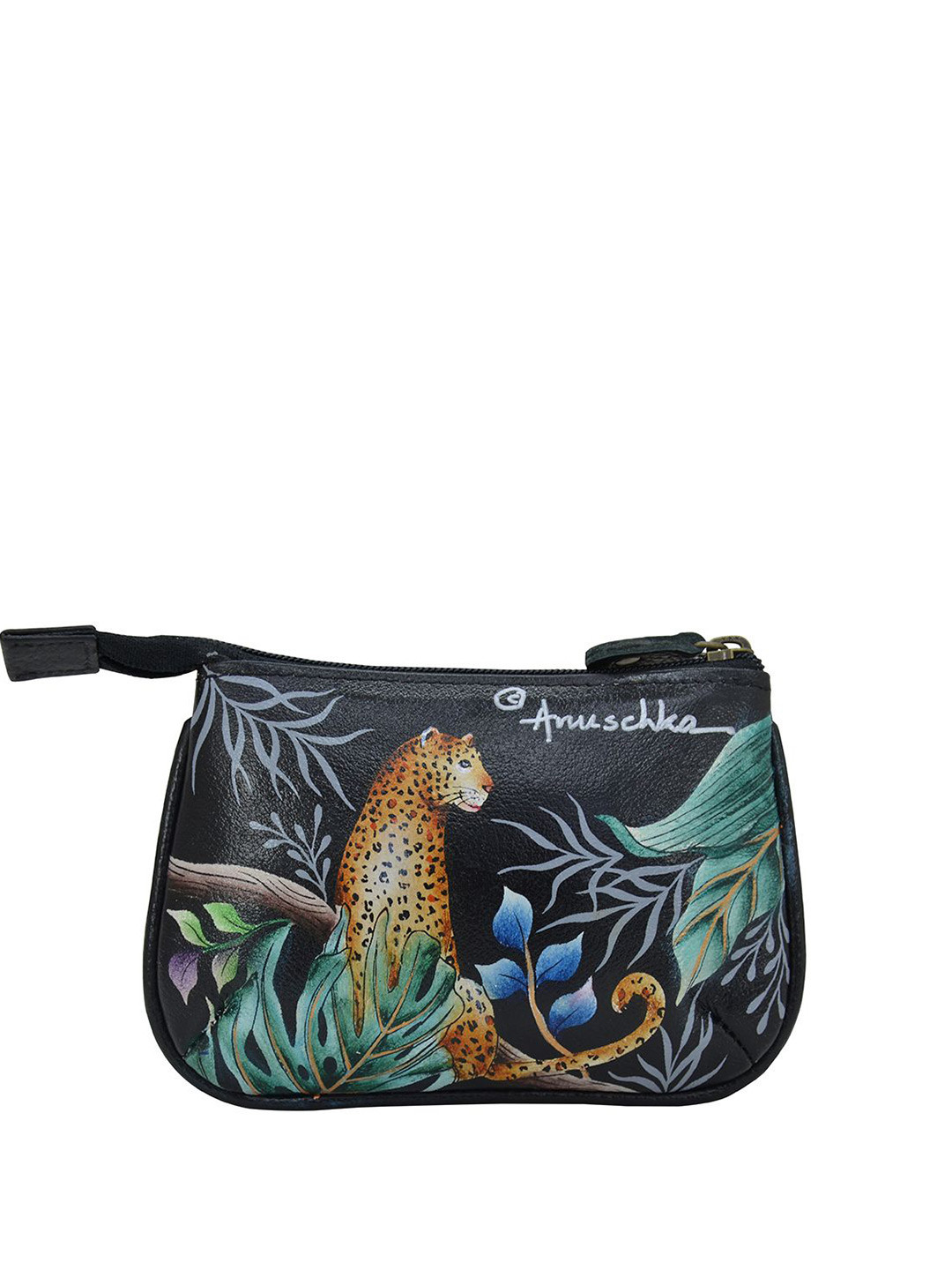 Anuschka Hand Painted Jungle Queen Leather Medium Zip Pouch