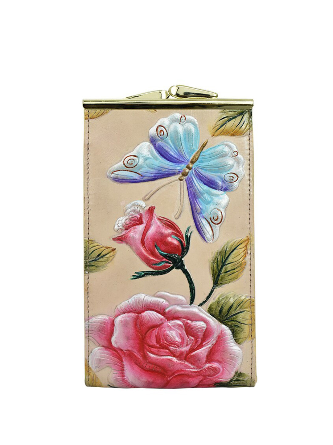 Anuschka Women Tooled Rose Almond Handpainted Leather Double Eyeglass Case