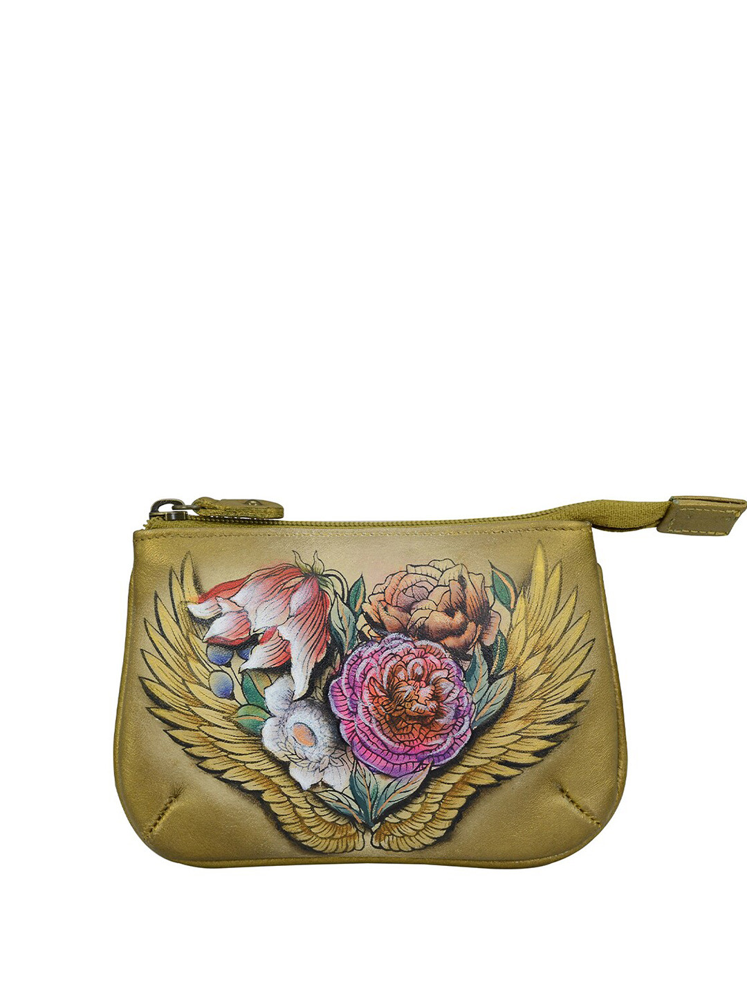 Anuschka Hand Painted Angel Wings Leather Medium Zip Pouch