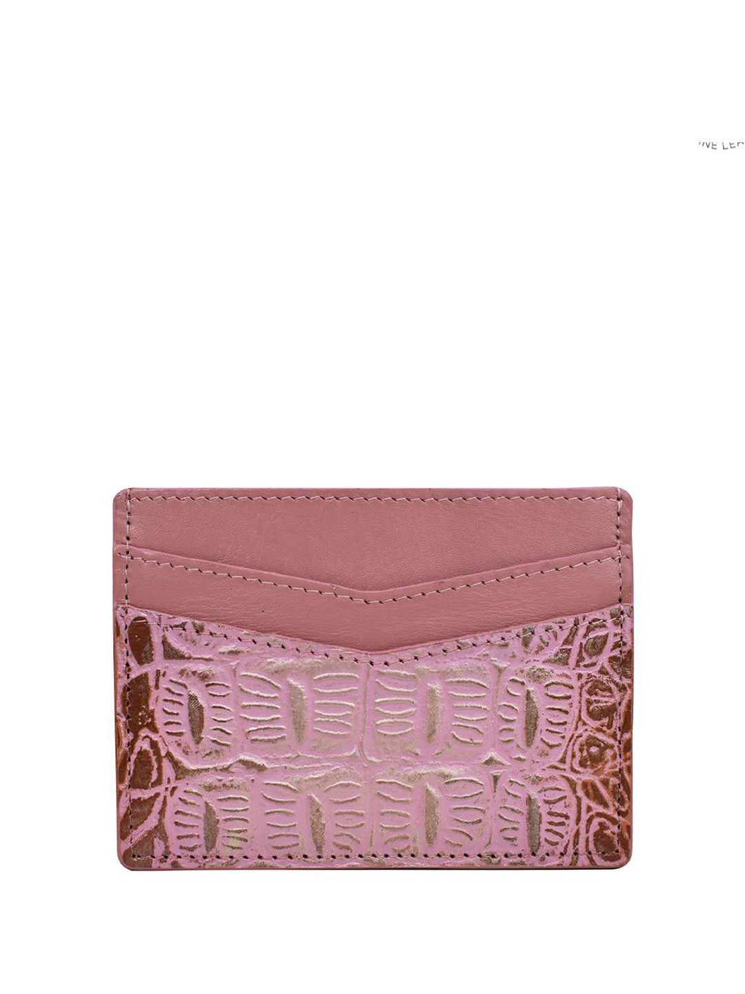 Anuschka Women Croc Embossed Blush Gold Hand Painted Leather Credit Card Case