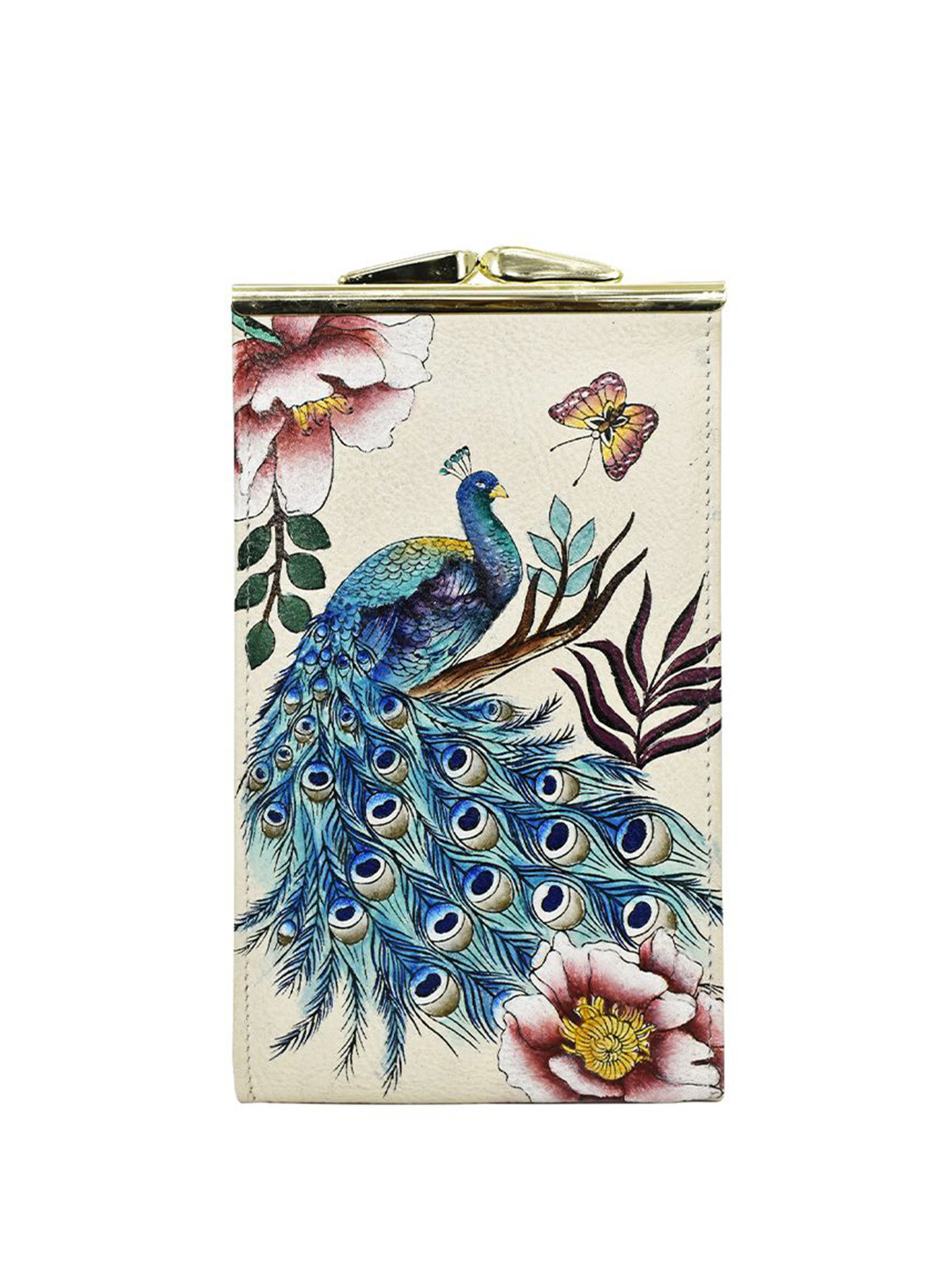 Anuschka Women Pretty Peacocks Handpainted Leather Double Eyeglass Case