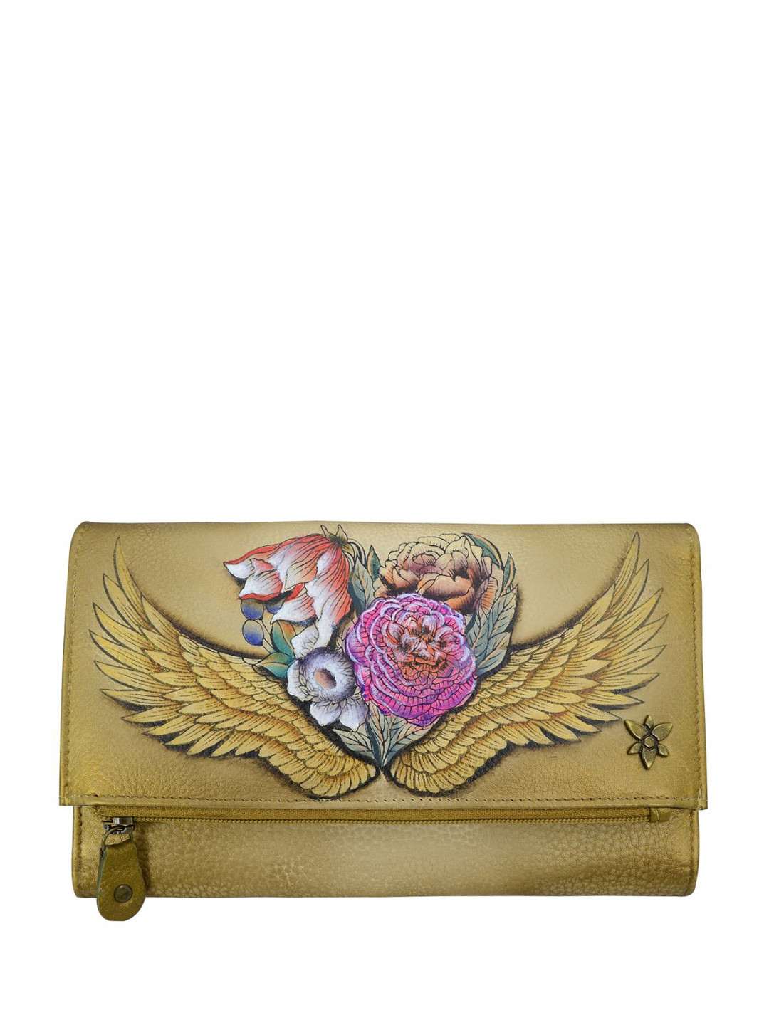 Anuschka Women Angel Wings Handpainted Leather Three Fold Clutch