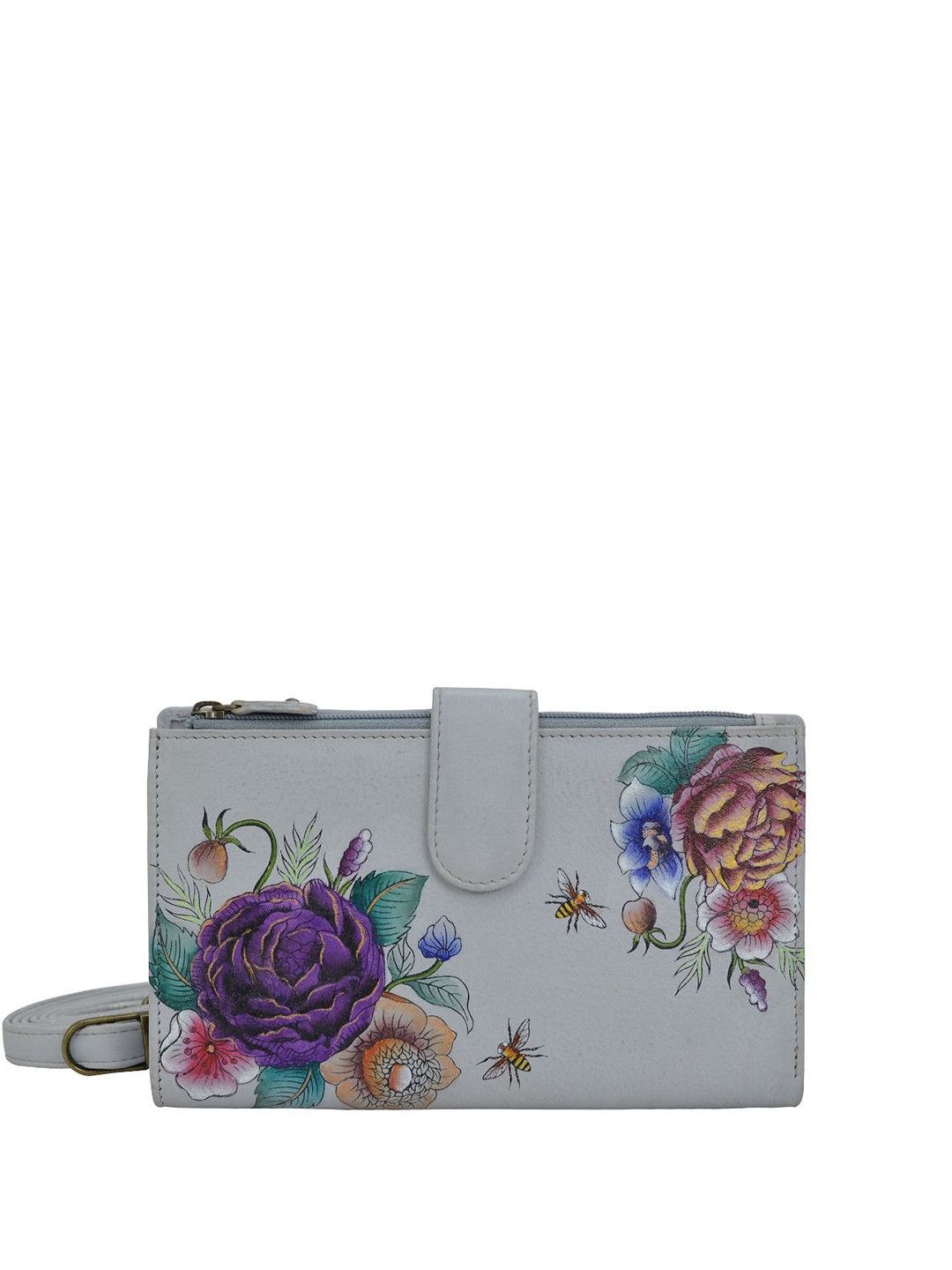 Anuschka Women Floral Charm Handpainted Leather Wallet with Phone Case