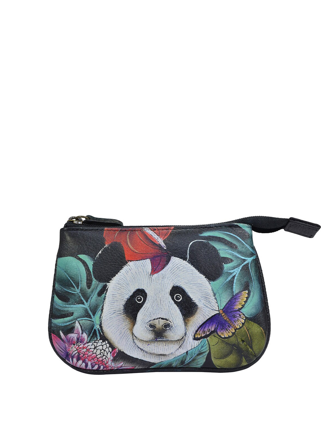 Anuschka Hand Painted Happy Panda Leather Medium Zip Pouch