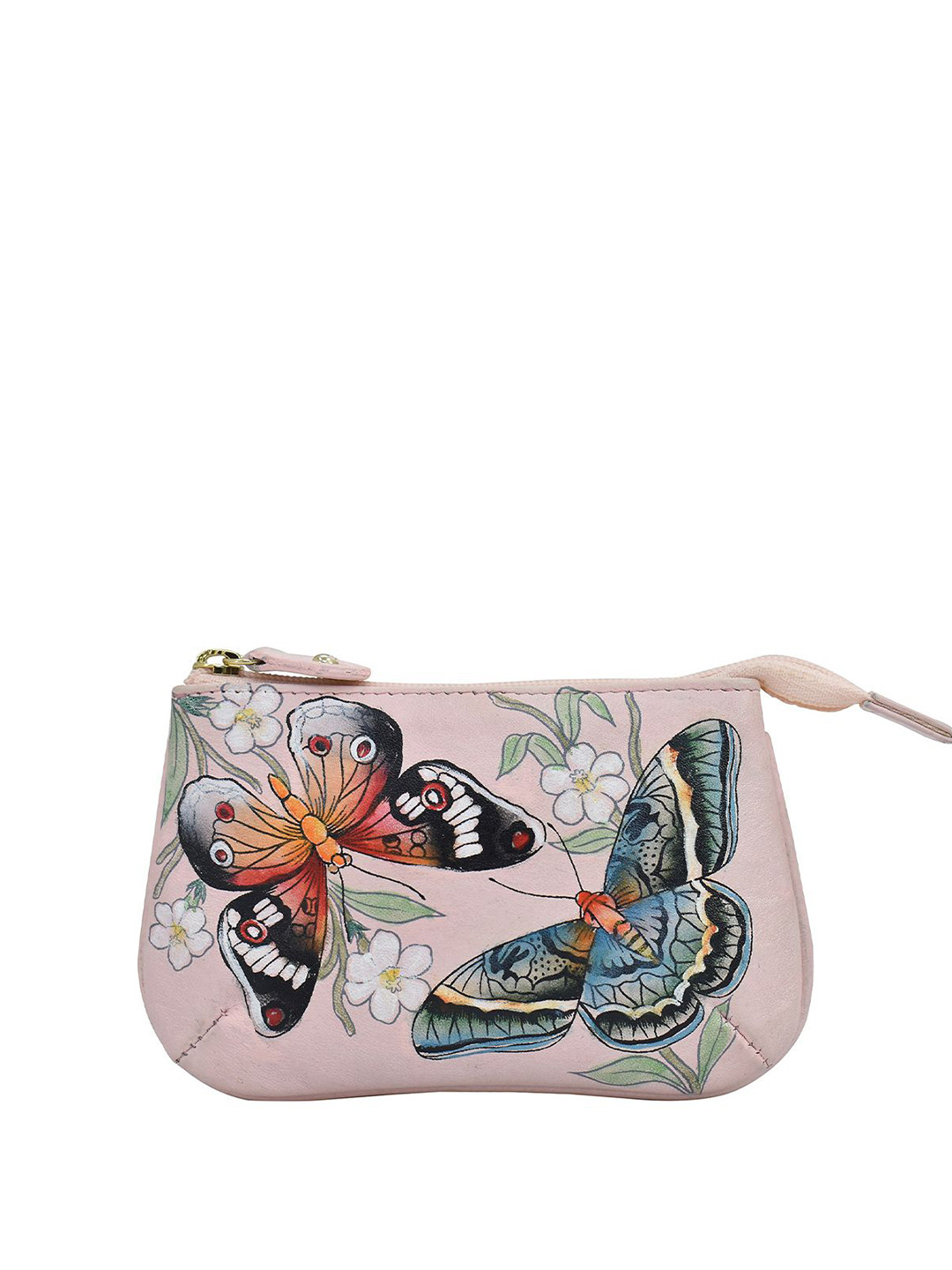 Anuschka Hand Painted Butterfly Melody Leather Medium Zip Pouch