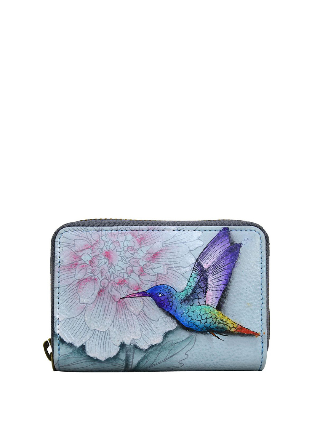 Anuschka Women Rainbow Birds Handpainted Leather Card Holder