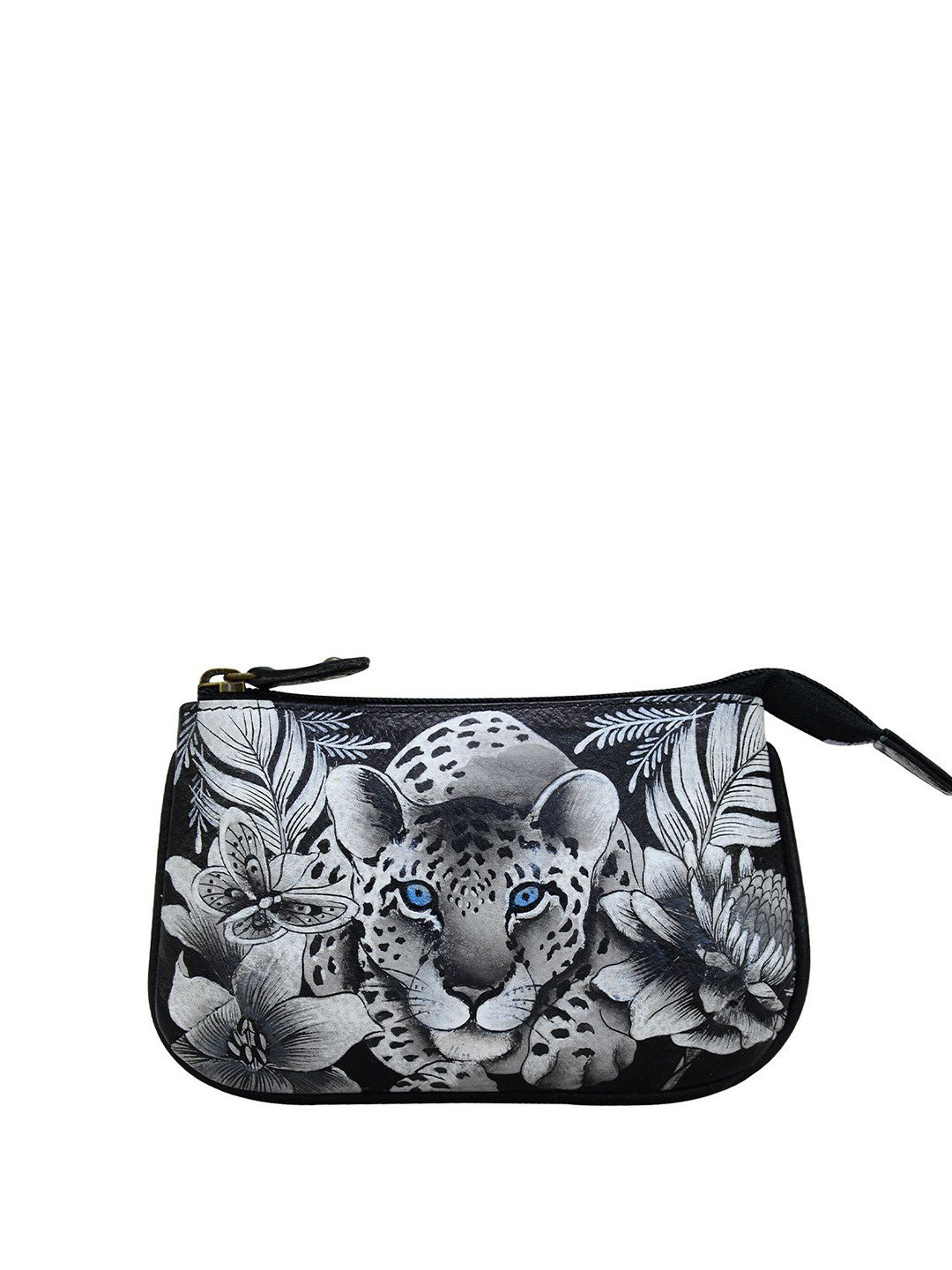 Anuschka Hand Painted Cleopatra's Leopard Leather Medium Zip Pouch