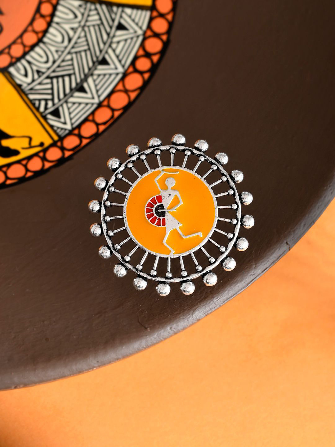 Voylla Silver Plated Warli Dholida Finger Ring