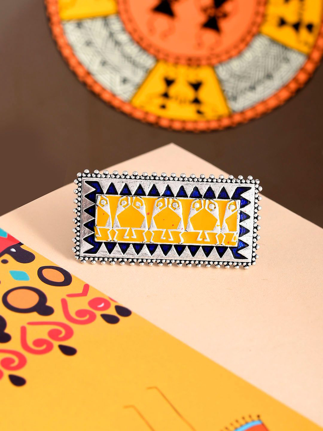 Voylla Silver-Plated Warli Dhindora Baje Re Finger Ring