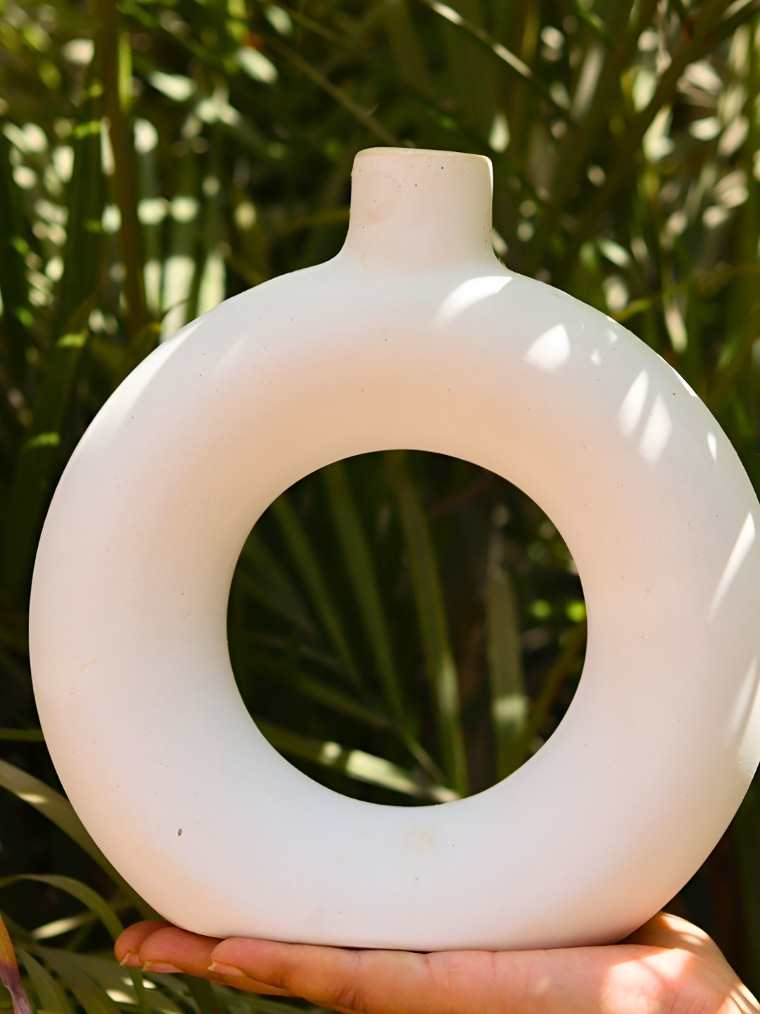 WEAVING HOMES White Ceramic Round  Vase