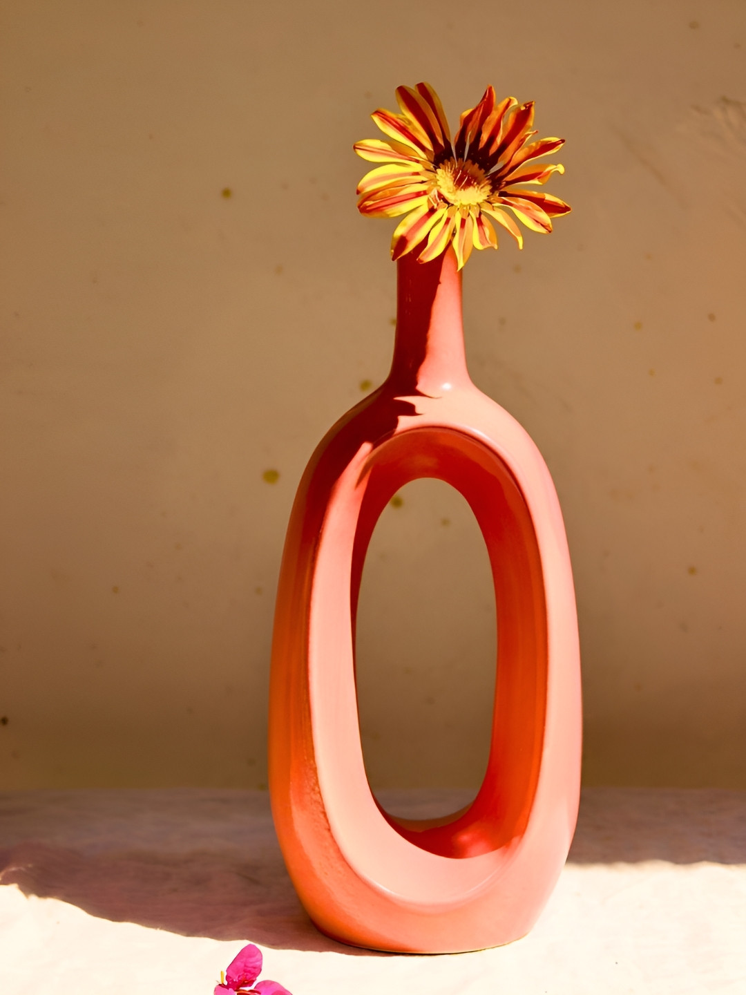 WEAVING HOMES Pink Ceramic Tall Contour Vase