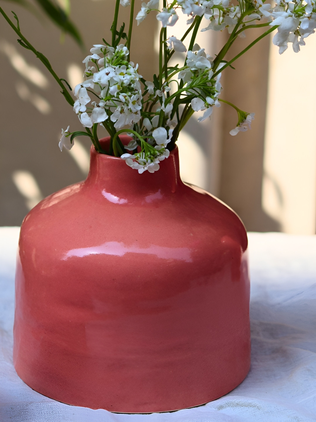 WEAVING HOMES Pink Ceramic Round Vase