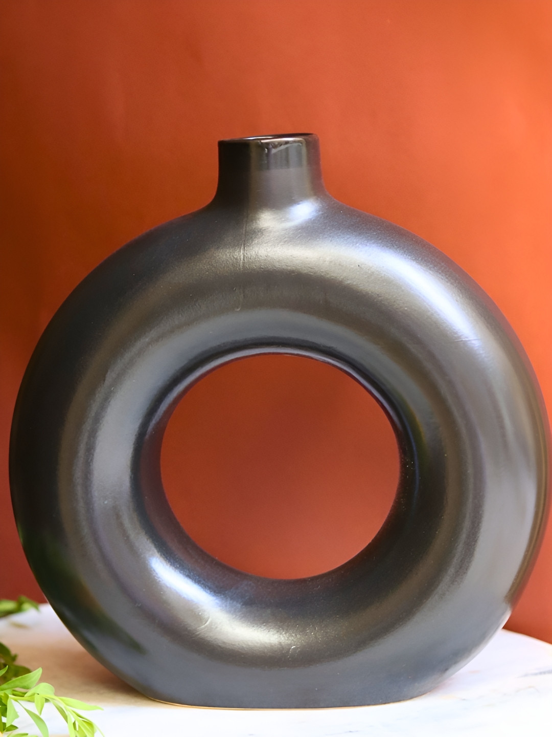 WEAVING HOMES Black Ceramic Large Donut Vase