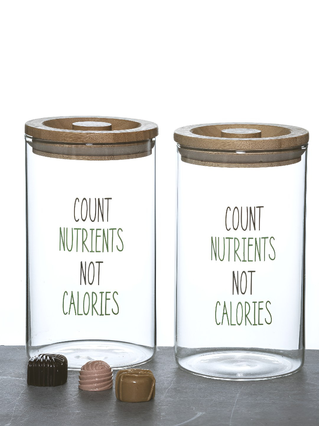 GOODHOMES 2 Pieces Glass Storage Jars With Wooden Lid 1 Ltr