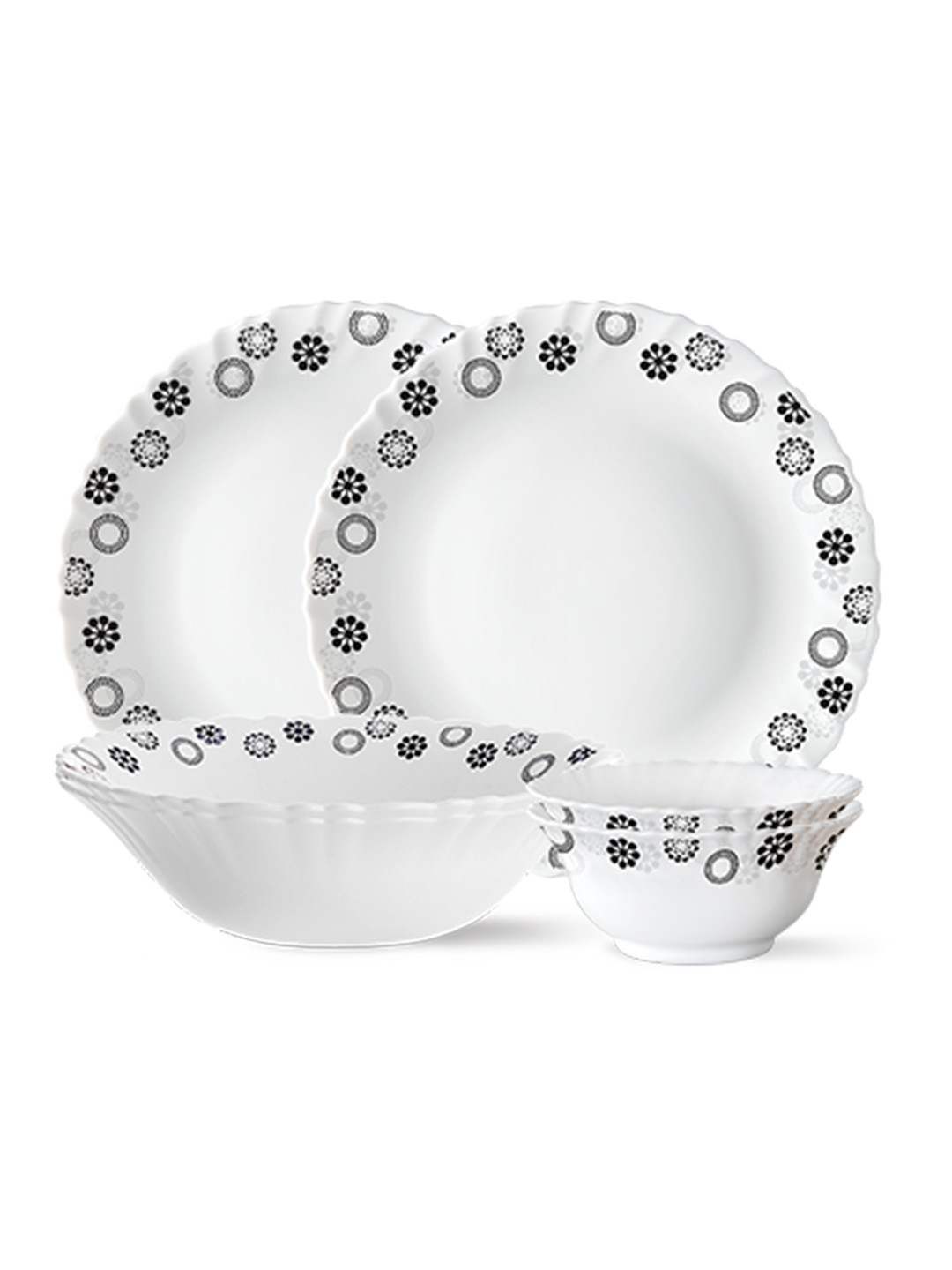 Larah by BOROSIL Fluted White 6 Pieces Printed Opalware Dinner Set