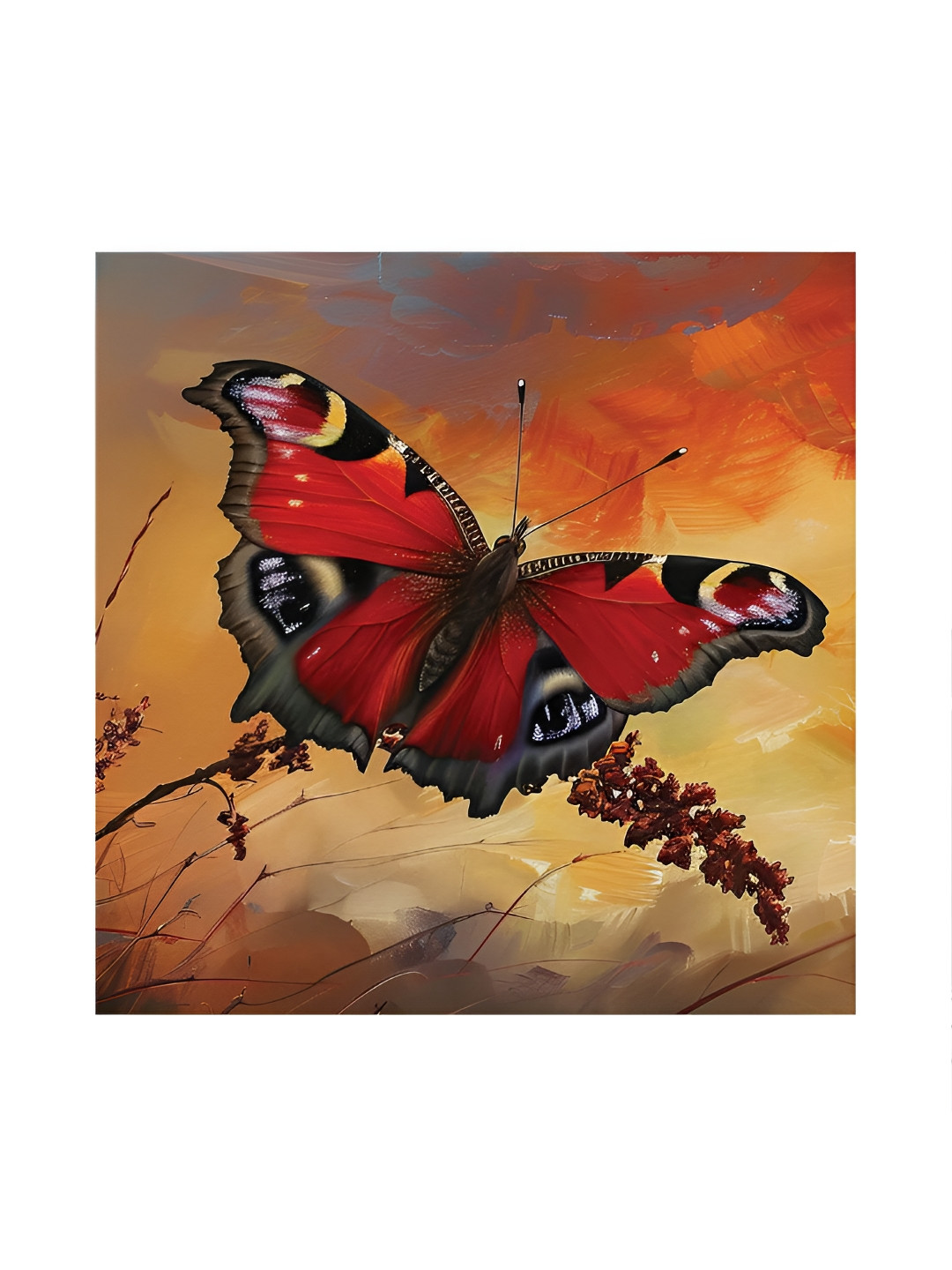 RANDOM Red & Brown Canvas Birds and Animals Painting Wall Art
