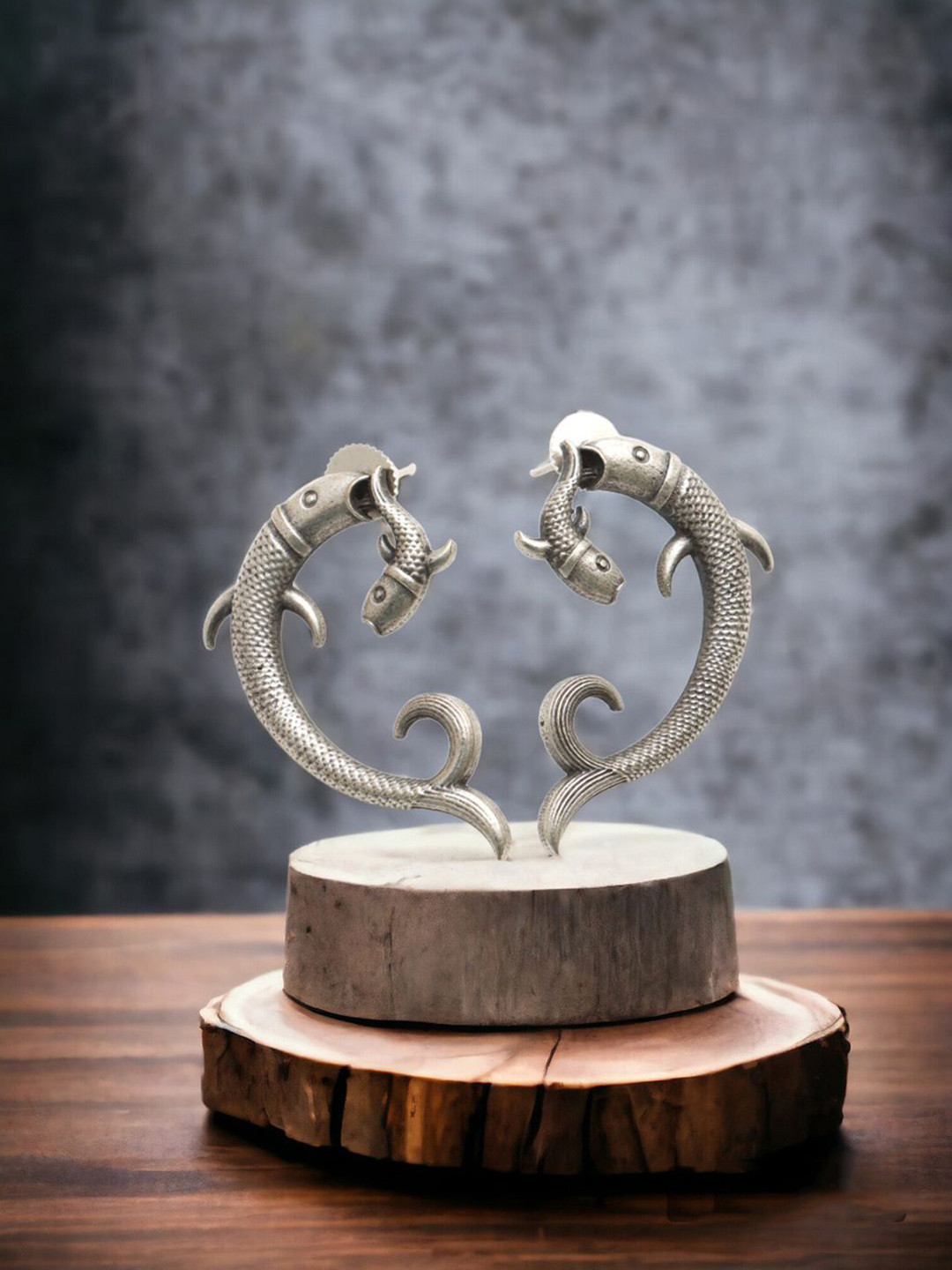 Ozanoo Silver-Plated Cute Fish Mother Daughter Duo Studd Earrings