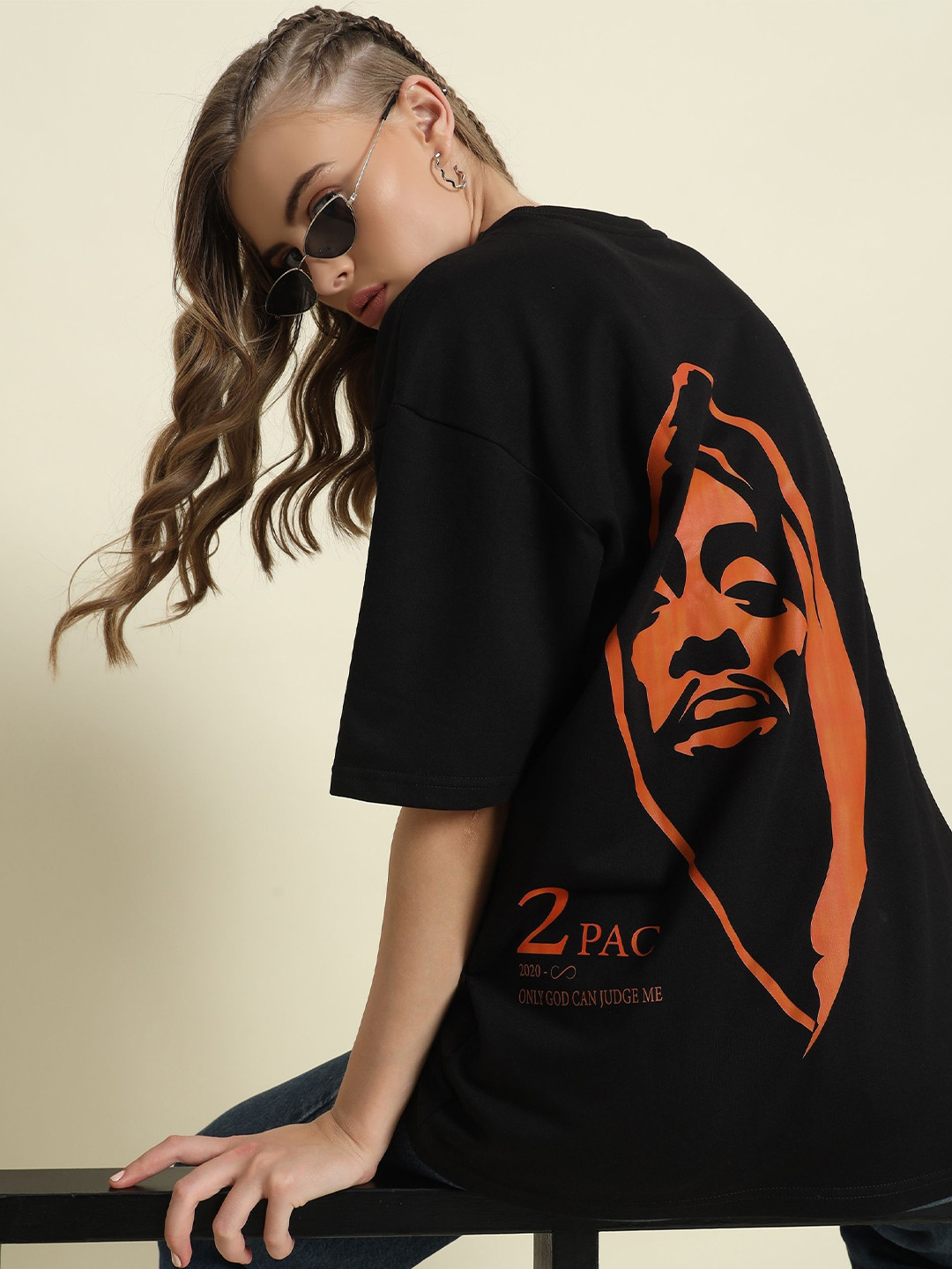 PockMAN Women Graphic Bob Marley Printed Bio Finish Cotton Oversized T-shirt