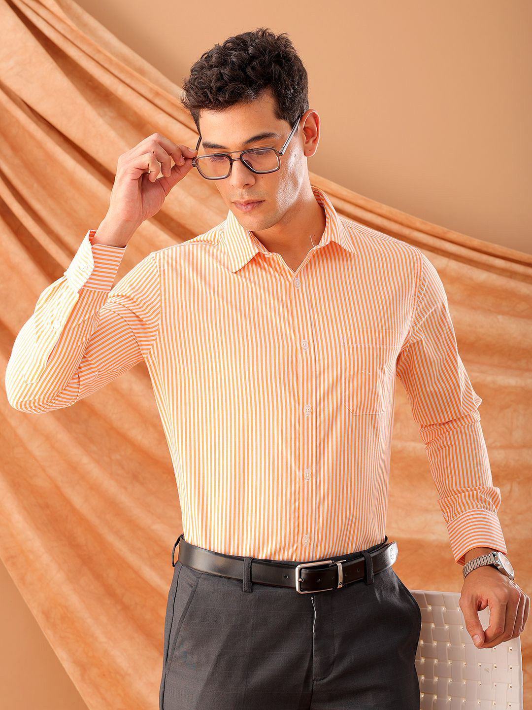 The Indian Garage Co. X Luxe Slim Fit Bengal Stripes Spread Collar Formal Shirt