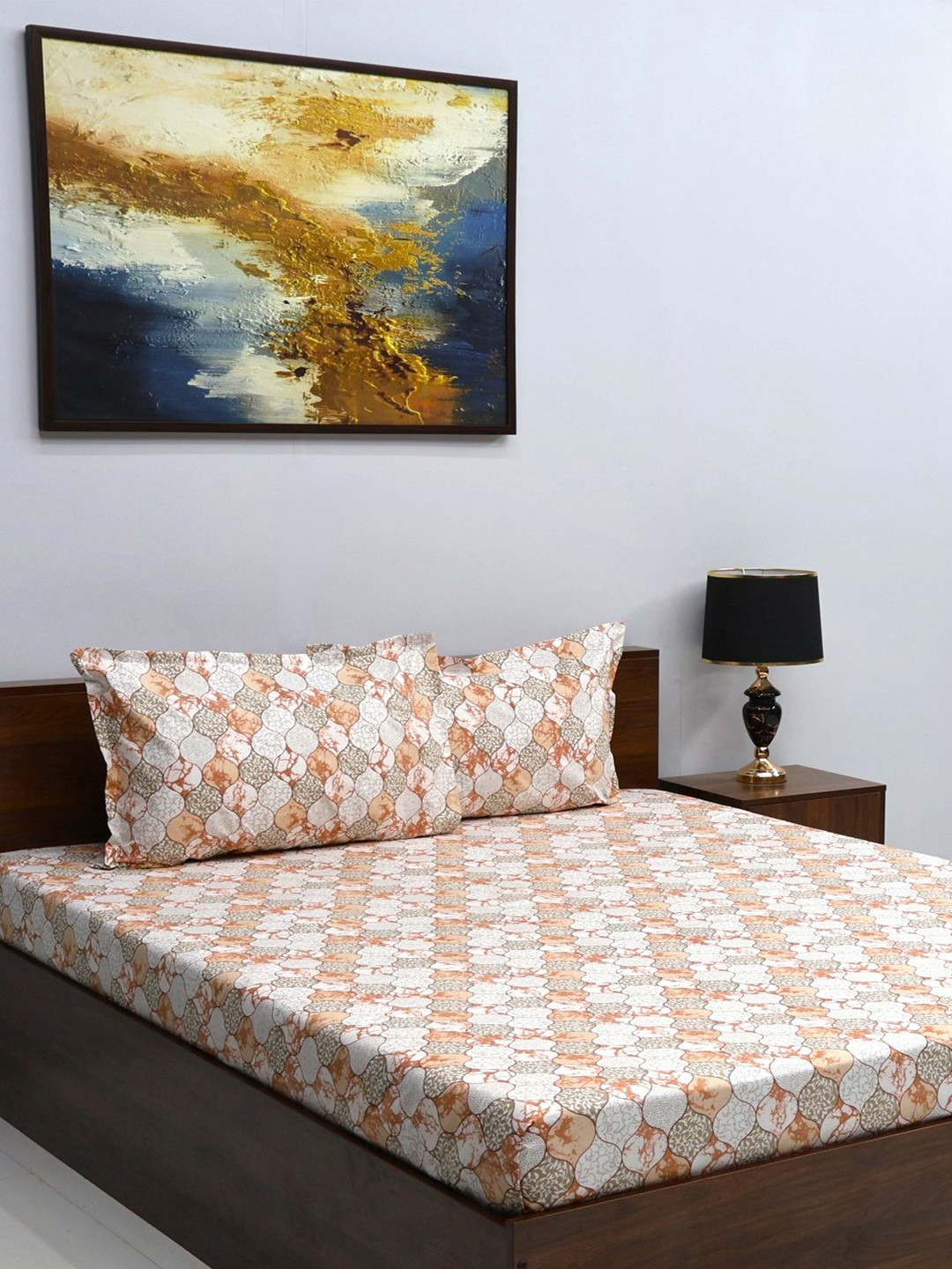 BOMBAY DYEING Mimosa White Floral Microfiber 160 TC Queen Bedsheet with 2 Pillow Covers-88 x 100 inches