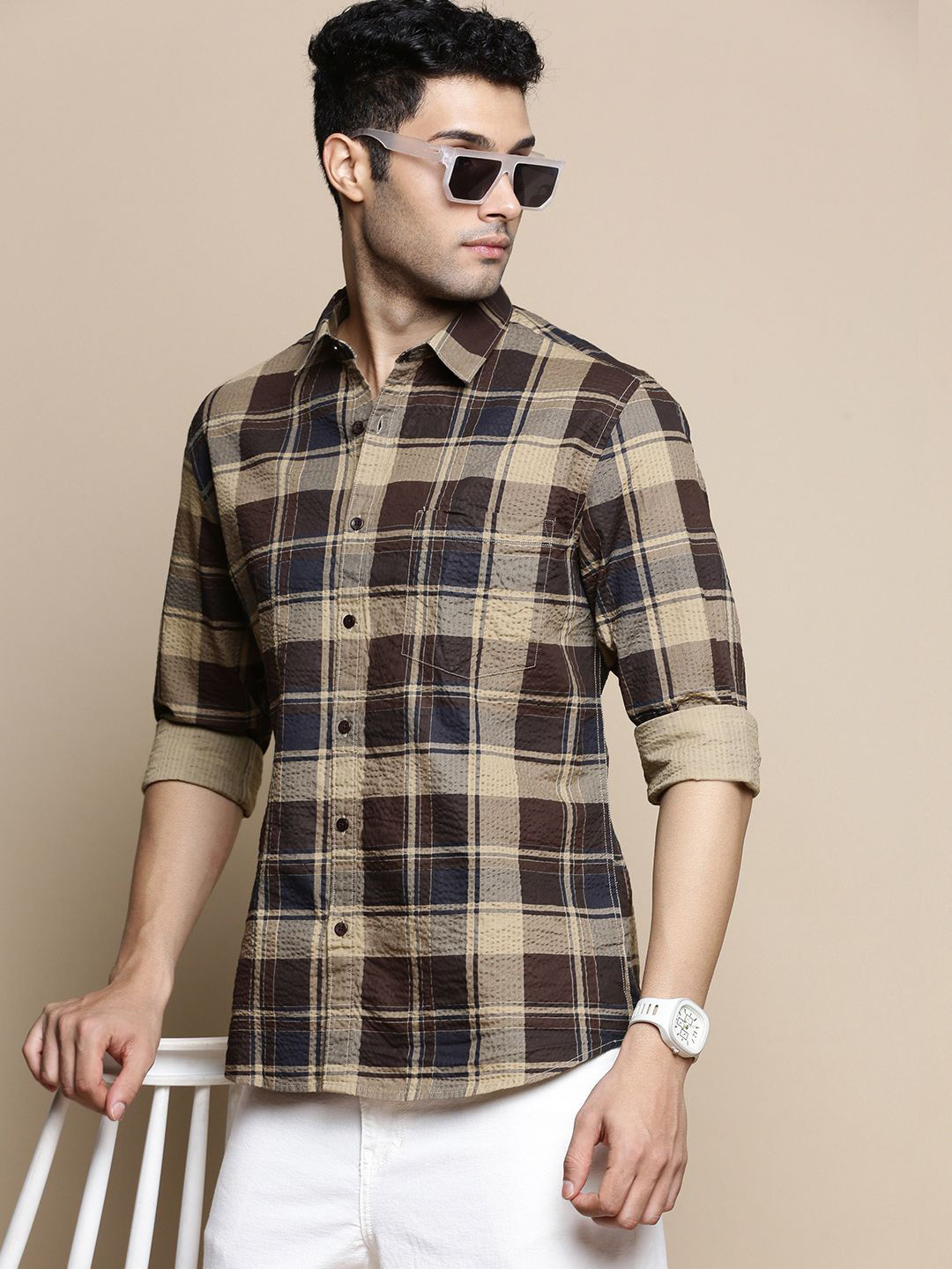 INVICTUS Sport Slim Fit Tartan Checked Cotton Casual Shirt
