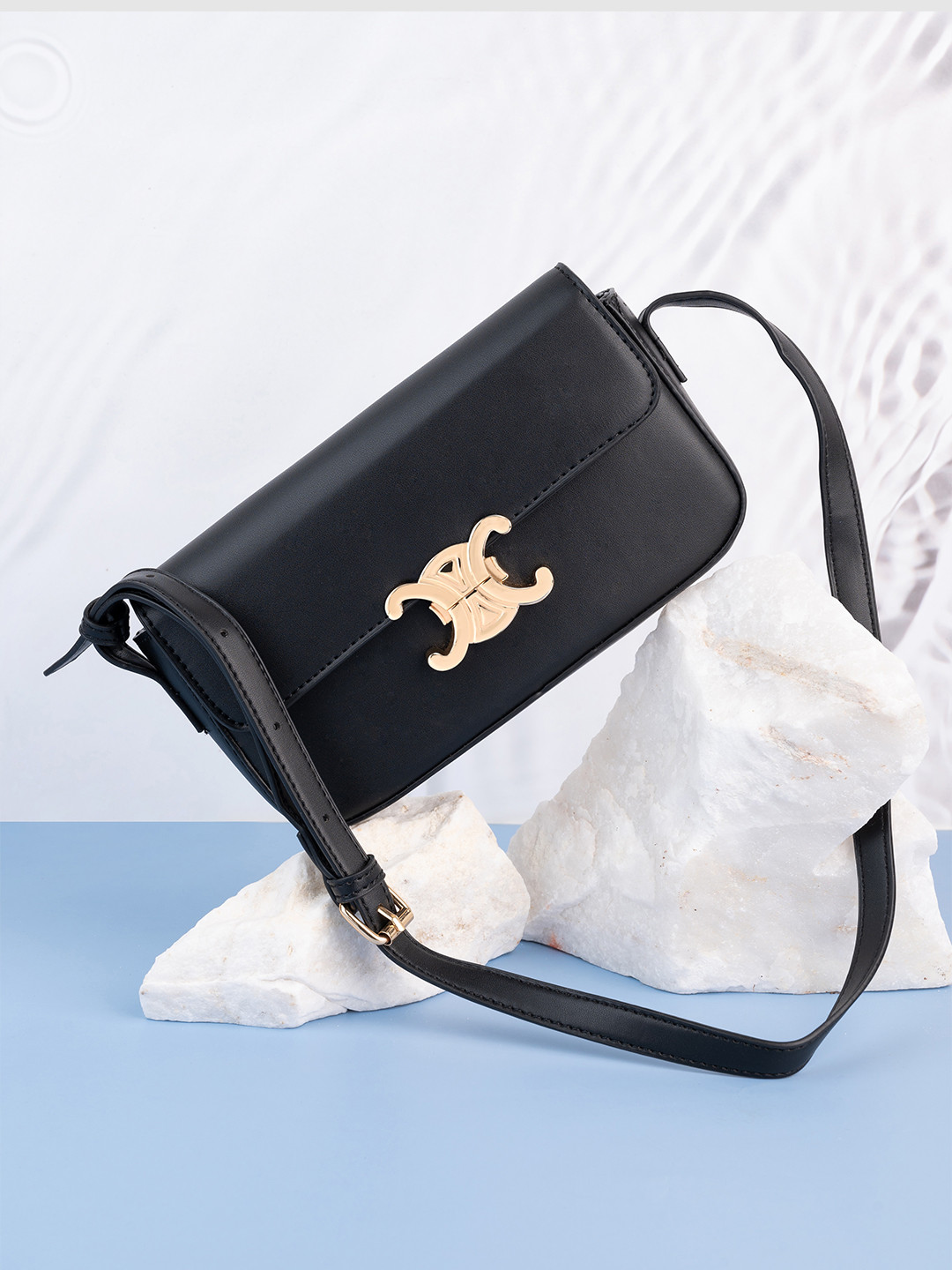 Styli Women Black Embellished Flap Shoulder Bag